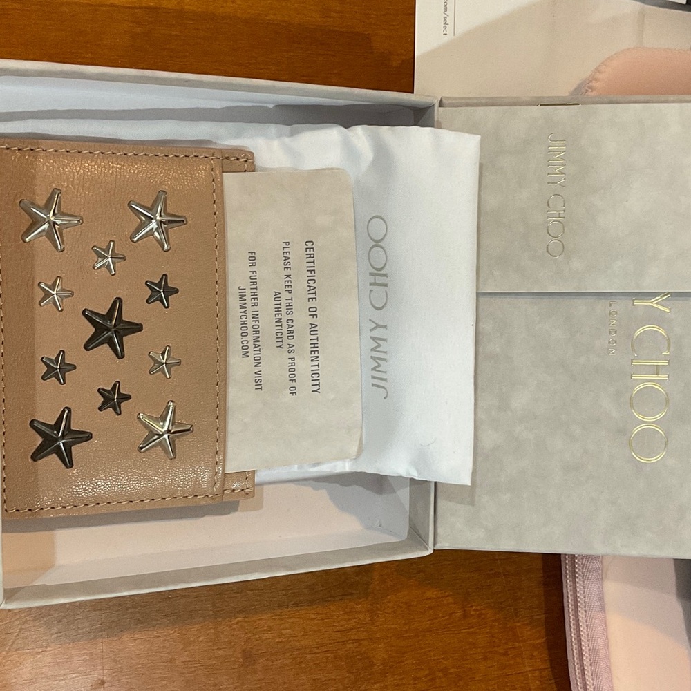 Jimmy Choo Beige Card Holder with Silver Stars/ Giftable
